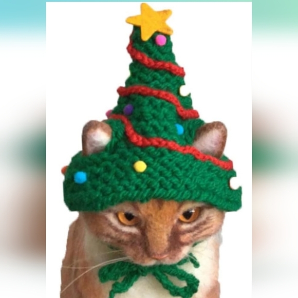 Hand Crafted crochet hat Christmas tree pet hat green & multicolored pump pumps - Picture 3 of 14